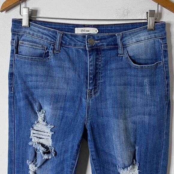 Cello Women's Skinny Jeans 9 Distressed Raw Cuffed Hem Blue Medium Wash Stretch - Picture 2 of 7